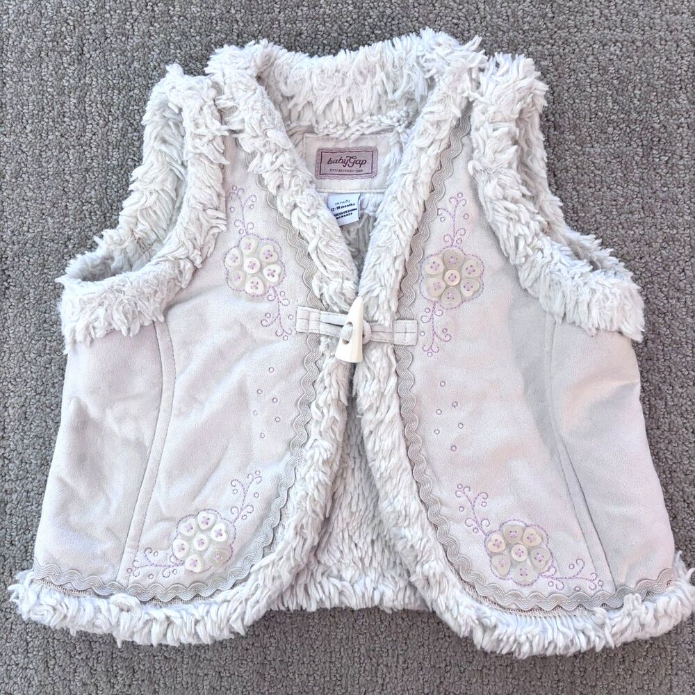 Vintage Baby Gap Faux Suede Vest 12-18 months Embroidered Country Cottage Boho